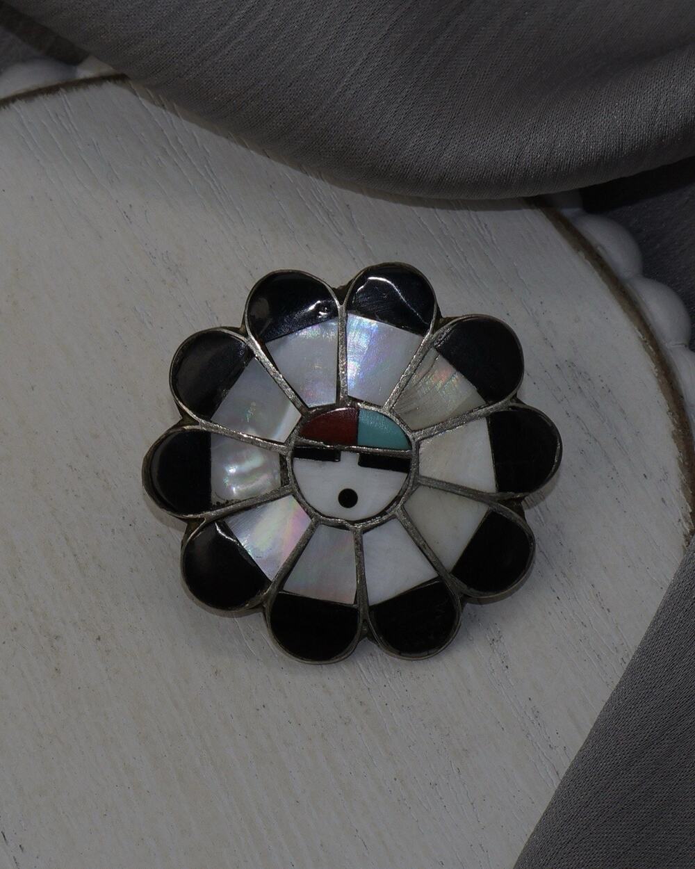 Vintage Navajo Sterling Silver Zuni Sunface Button Cover 7.6G / 1.4in
